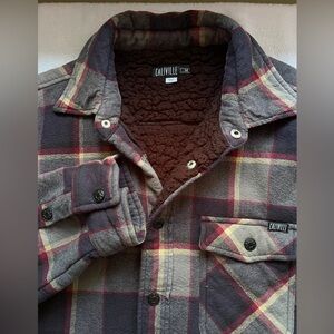 Caliville Sherpa Lined Flannel Shirt Mens Plaid Warm Jacket Gray Red Size M